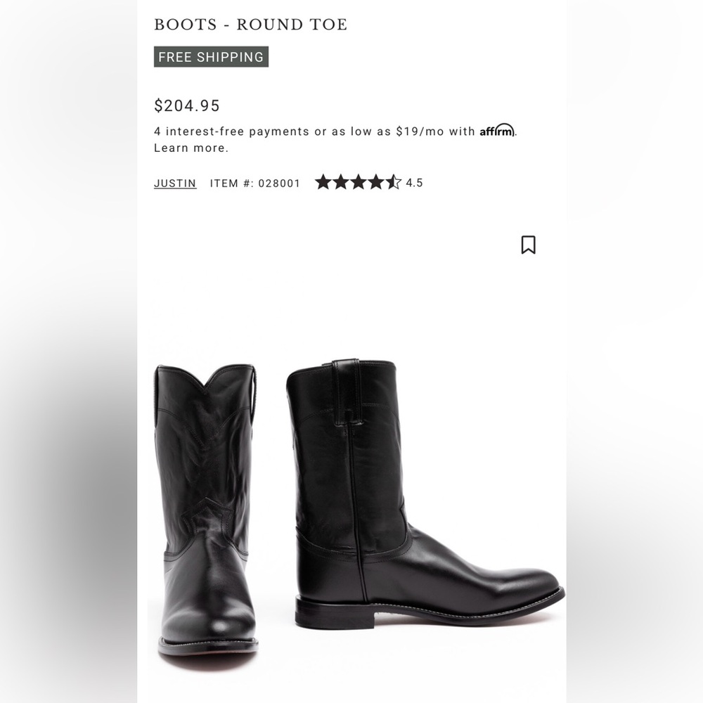 Justin Boots Black men’s classic roper black Leather Cowboy Boots - Picture 5 of 5